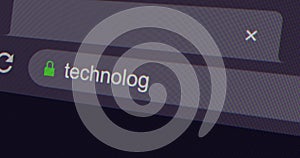 Typing technology into address bar search screen animation, screen view of search page