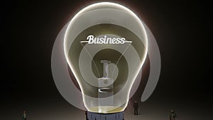 Typo 'Business' in light bulb and surrounded businessmen, engineers, idea concept version (included alpha)