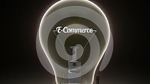 Typo 'E commerce' in light bulb and surrounded businessmen, engineers, idea concept version (included alpha)