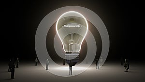 Typo 'Entrepreneurship' in light bulb and surrounded businessmen, engineers, idea concept version (included