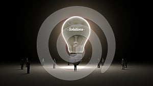 Typo 'Solution' in light bulb and surrounded businessmen, engineers, idea concept version (included alpha)