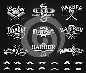 Typographic Barber Shop Emblems chalk drawing