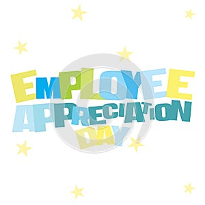 Typographic illustration of Employee Appreciation Day in blue and green colors