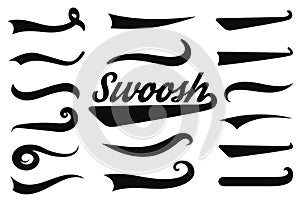 Typographic swash and swooshes tails. Retro swishes and swashes for athletic typography, logos, baseball font