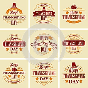 Typographic Thanksgiving Design Set. Vector