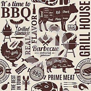 Typographic vector barbecue seamless pattern or background