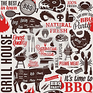 Typographic vector barbecue seamless pattern or background