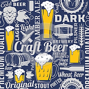 Typographic vector beer seamless pattern or background