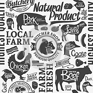 Typographic vector butchery seamless pattern or background photo