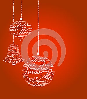 Typographic Xmas balls on the red background