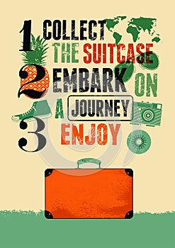 Typographical retro grunge travel poster with old suitcase. Vector illustration.