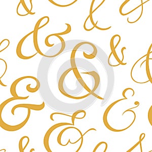 Typography ampersand seamless pattern. Vintage elegance script symbol for wedding poster or invitation. Decorative