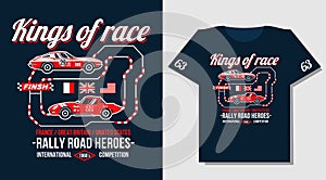 Typography Car design classic rally race retro t-shirts cool design print illustration. Speedway Kings.