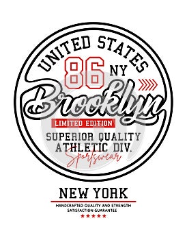 Typography design NY Brooklyn, varsity, for apparels and t-shirt print graphics, Emblem, vectors