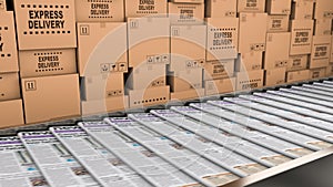 Typography of editorial office with fresh newspapers on the production line