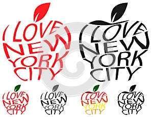 Typography envelope distort vector text I love New York city in Big Apple symbol sign shape. Distorted text I love NYC. T shirt photo