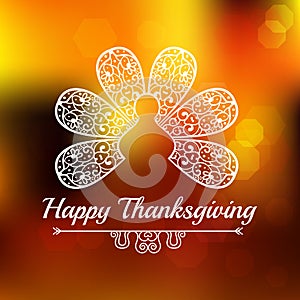 Typography Happy Thanksgiving lettering abstract ornament turkey tail feathers ,autumn blur background