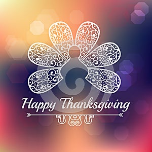 Typography Happy Thanksgiving lettering abstract ornament turkey tail feathers ,autumn blur background