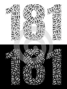 Typography illustration of 181 made from repeating numbers in black and white