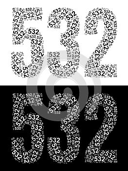 Typography illustration of 532 made from repeating numbers in black and white
