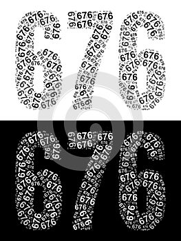 Typography illustration of 676 made from repeating numbers in black and white