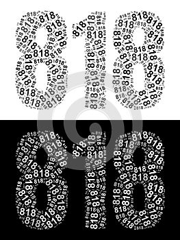 Typography illustration of 818 made from repeating numbers in black and white