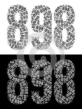 Typography illustration of 898 made from repeating numbers in black and white