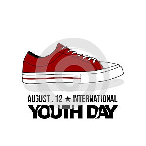 Typography of International youth day with red classic canvas shoes