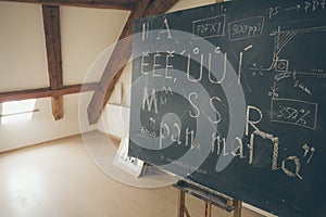 Typography lesson with blackboard with handwritten chalk letters