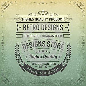 Typography logo design in retro style, Design store, Premium quality. Guaranteed vintage label