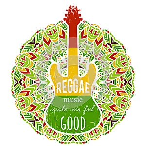 Typography poster with guitar on ornate mandala background. photo