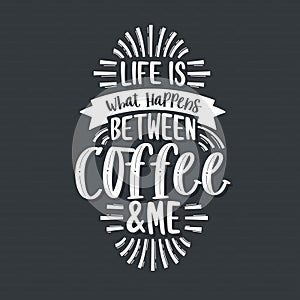 Typography quotes for coffee lovers, Life is what happens between coffee and me