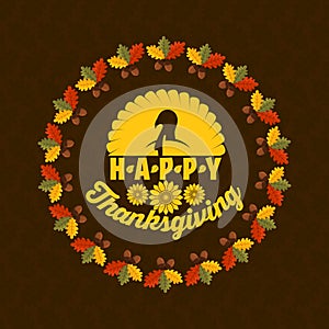 Typography of Thanksgiving. Beautifully decorated holiday text with autumn elements.