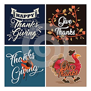 Typography Thanksgiving Celebration Greeting Card Collection With Ornament
