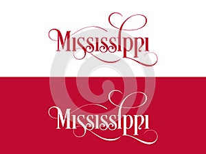 Typography of The USA Mississippi States Handwritten Illustration on Official U.S. State Colors