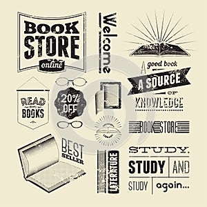 Typography vector set of vintage design elements for bookstore or library.