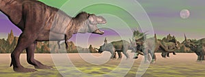 Tyrannosaurus attacking styracosaurus - 3D render photo
