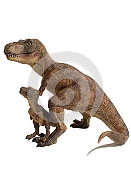 Tyrannosaurus rex with baby t-rex on white background