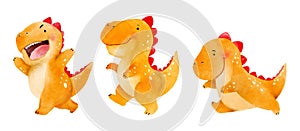 Tyrannosaurus rex . Cute dinosaur cartoon characters . Watercolor paint design . Set 1 of 20 . Vector