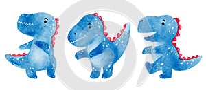 Tyrannosaurus rex . Cute dinosaur cartoon characters . Watercolor paint design . Set 3 of 20 . Vector