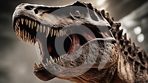 tyrannosaurus rex dinosaur closeup opened-mouth dinosaur was a clue in the murder case. It had been found near the victim