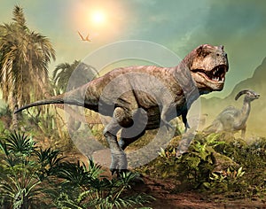 Tyrannosaurus rex scene 3D illustration photo