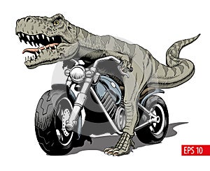Tyrannosaurus Rex riding a classic chopper motorcycle. Vector illustration