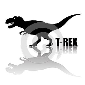 Tyrannosaurus Rex. Silhouette with transparent reflection. arnivorous dinosaur. T rex walking and roaring. Hand drawn photo