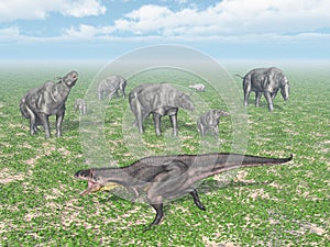 Tyrannotitan and group of Paraceratheriums photo