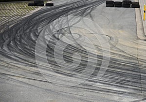 Tyre burnout marks on asphalt road