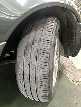 The tyre of a car that will be expire soon