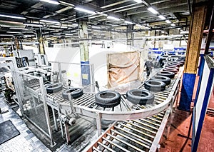 Tyre production conveyor at bright new factory