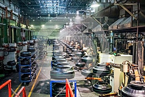 Tyre production machine conveyor at factory