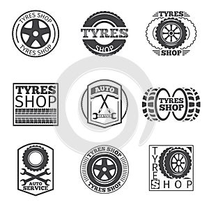 Tyre store logo. Vintage car vector label